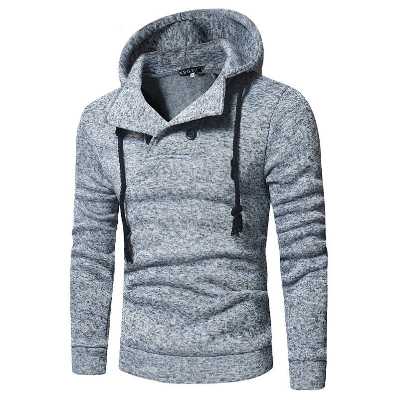 

2018 Men'S Fashion Casual Double-Breasted Solid Color Hooded Knit Slim Sweater, Gray