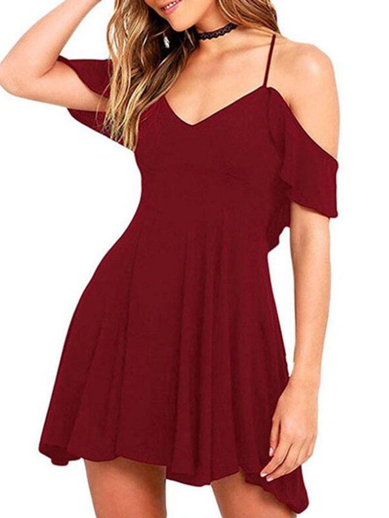 

Woman's Sexy Short Sleeve Dress, Red wine