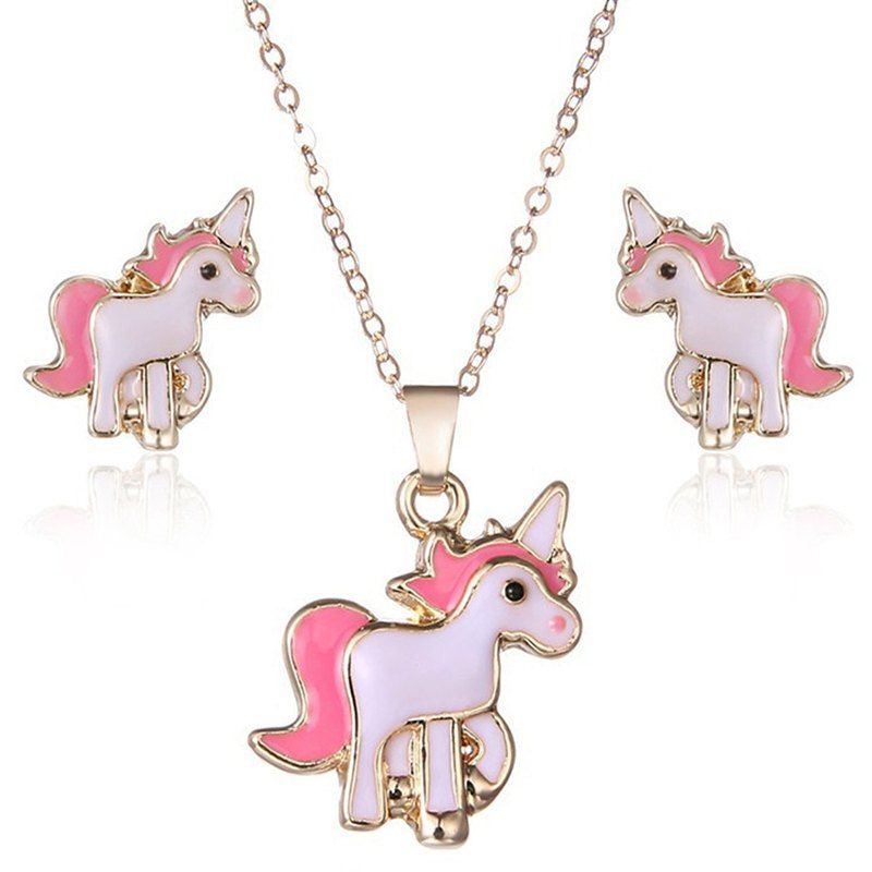 [33 OFF] Pink Unicorn Necklace Earrings Rosegal