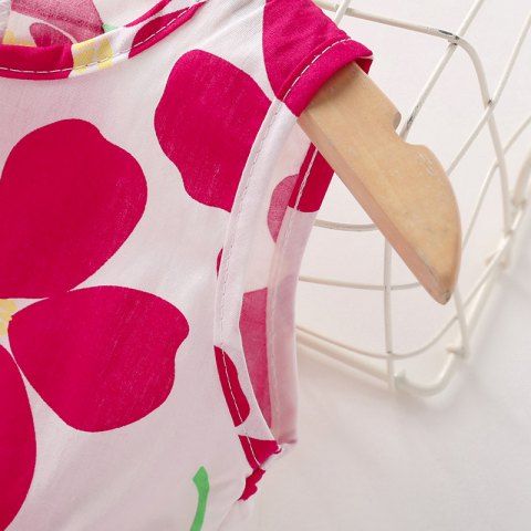 

181352 Baby Girls Dress Floral Printed Sleeveless Round Neck, Rose red