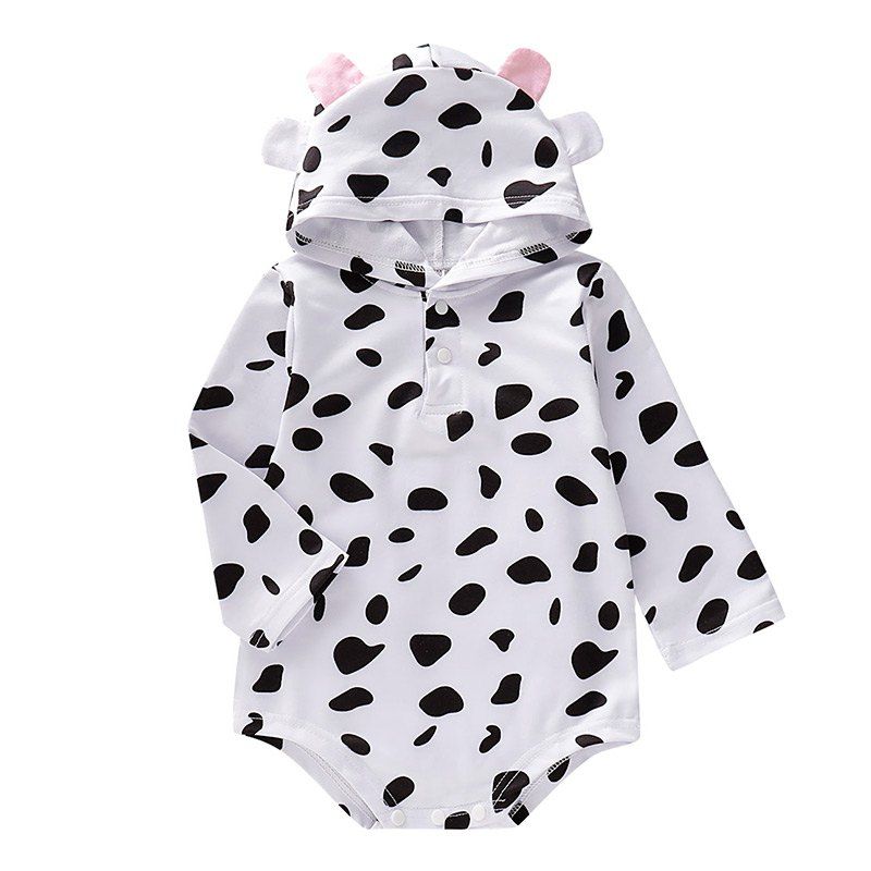 

AD0009 Baby Boys Girls Infant Bodysuit Romper Jumpsuit Long Sleeve Hood, Milk white