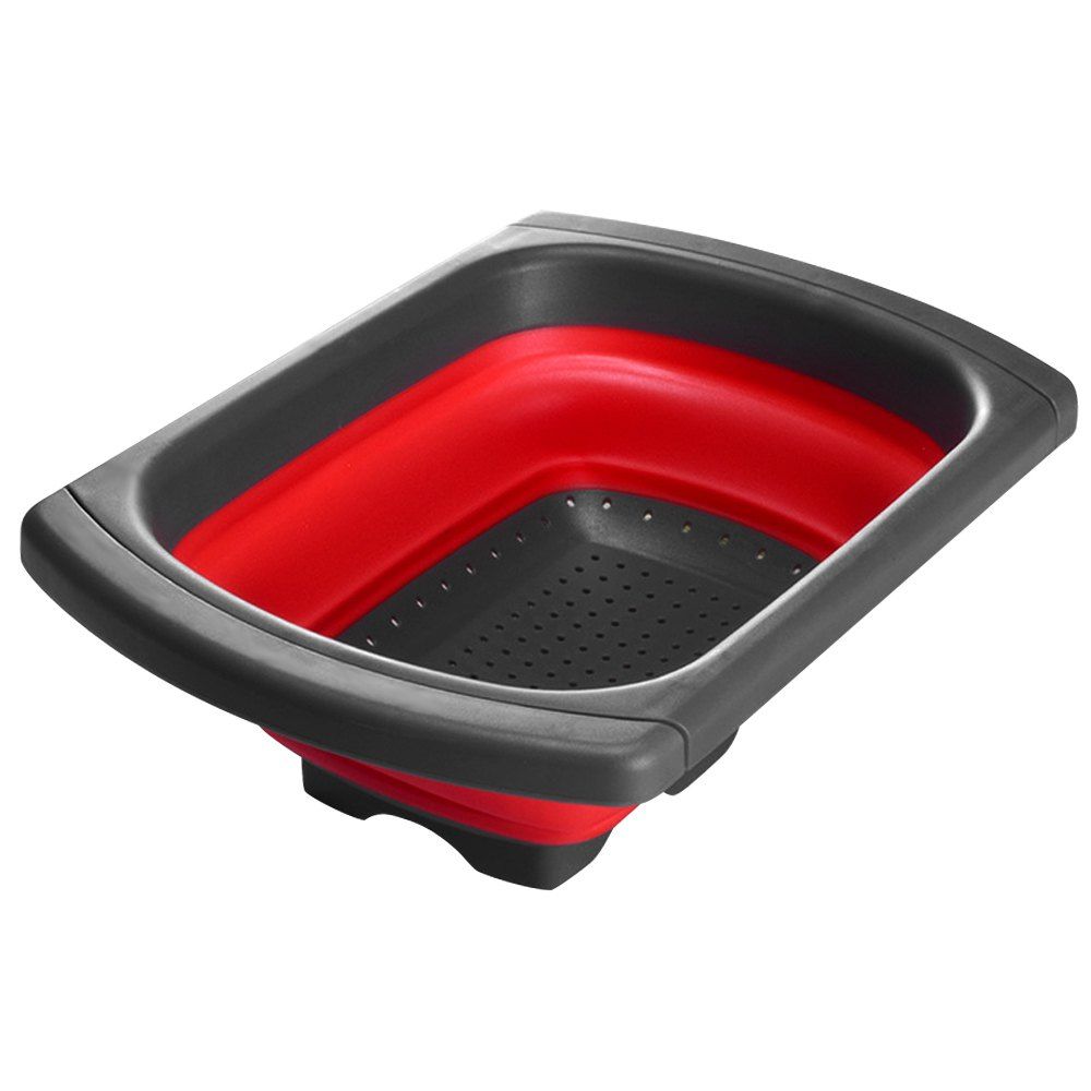 

Silicone Over the Sink Colander Strainer with Extendable Handles Kitchen Washing Basket, Rosso red