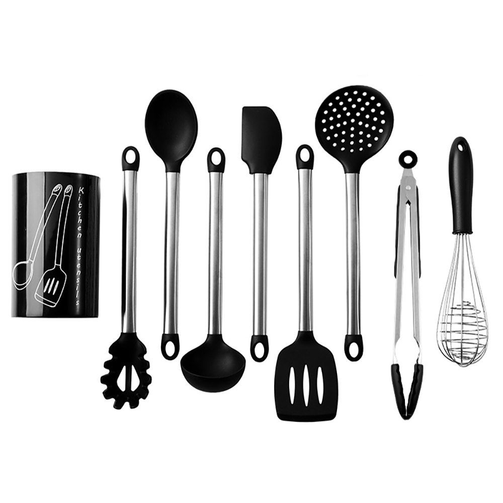 

9PCS Nonstick Silicone Stainless Steel Cooking Baking Utensil Turner Tongs Spatula Spoon Kitchen Tools, White