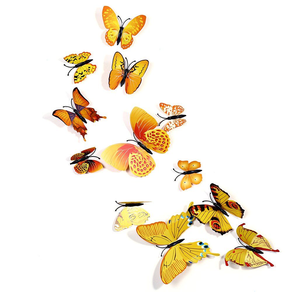 

12 pcs 3D Butterfly Wall Stickers Art Decor Decals, Yellow