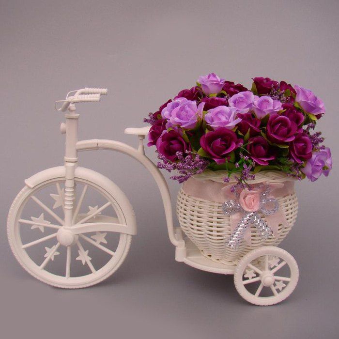 

Plastic Tricycle Bike Shape Flower Basket Storage Container Party Decor, White