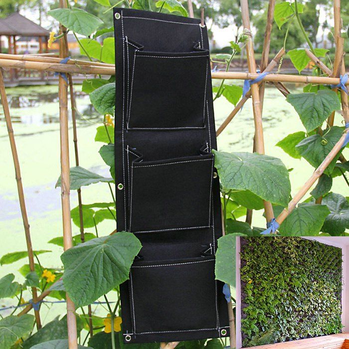 2018 3 Pockets Wall Hanging Planter Bags Planting Grow Bag Indoor Outdoor In Black Grey