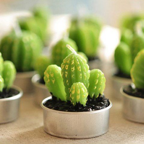 Chic 6PCS Creative Simulation Succulent Plants Shape Candles Christmas Party Decorations GREEN TREE SHAPE