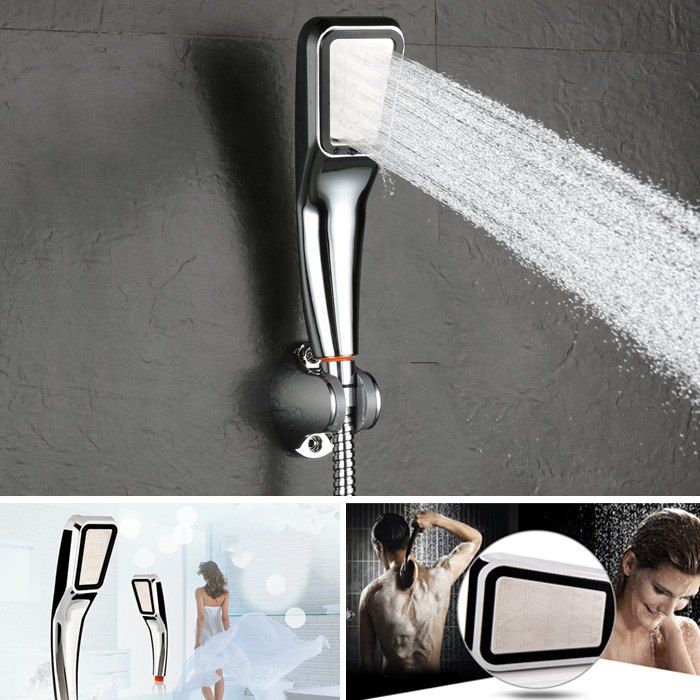 

Bathroom High Pressure Shower Head Professional Handheld Water Saving Sprinkler, Silver and black