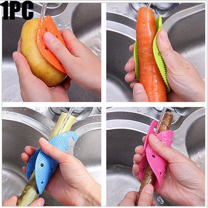 

Multi-functional Fruit Vegetable Cleaning Brush Microwave Heat Resistant Protector Kitchen Tool, Colormix;blue;green;orange;rose