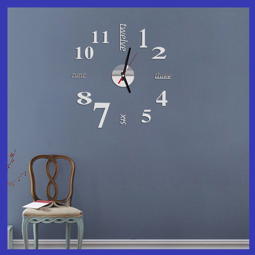 

Fun Life Creative DIY Wall Clock with Decorative English Words Number, Silver