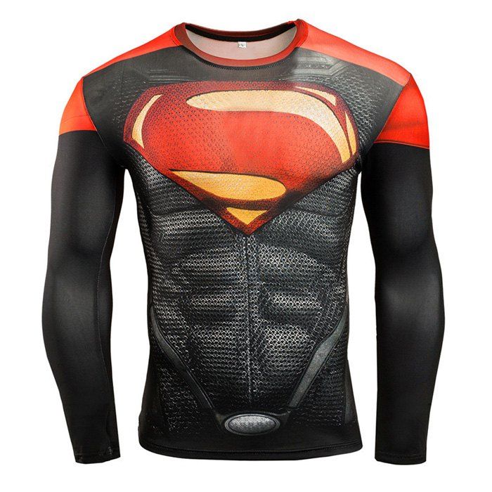 

Men Cartoon Print Compression Tight T Shirt Fitness Tops, Red;black;red