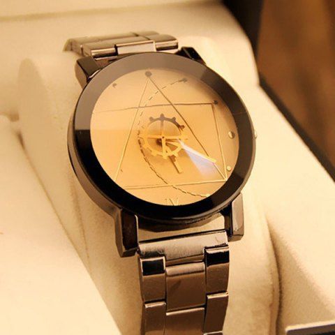 Firstgrabber Gear Geometric Steel Band Quartz Watch