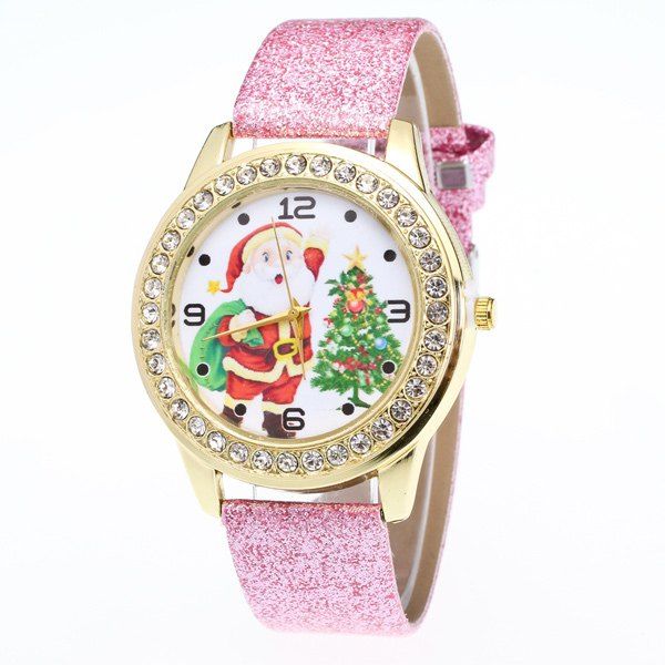 

Rhinestone Santa Christmas Tree Watch, Pink