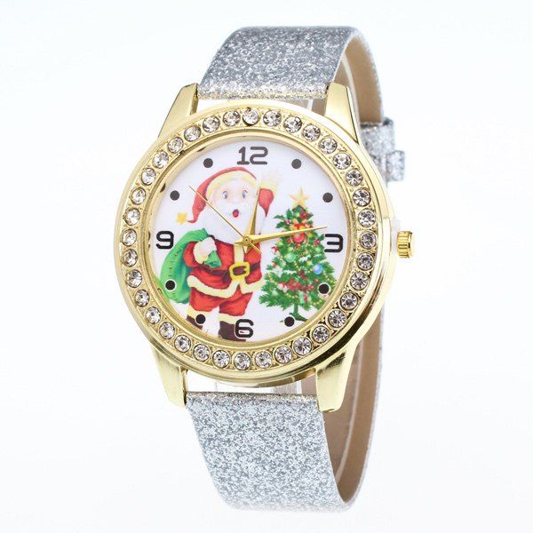 

Rhinestone Santa Christmas Tree Watch, Silver