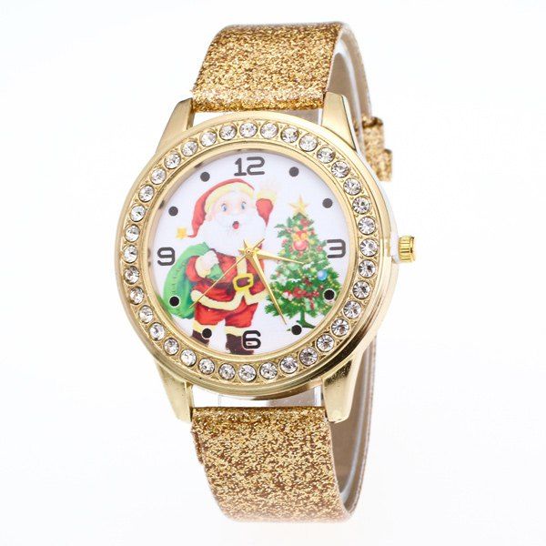 

Rhinestone Santa Christmas Tree Watch, Golden