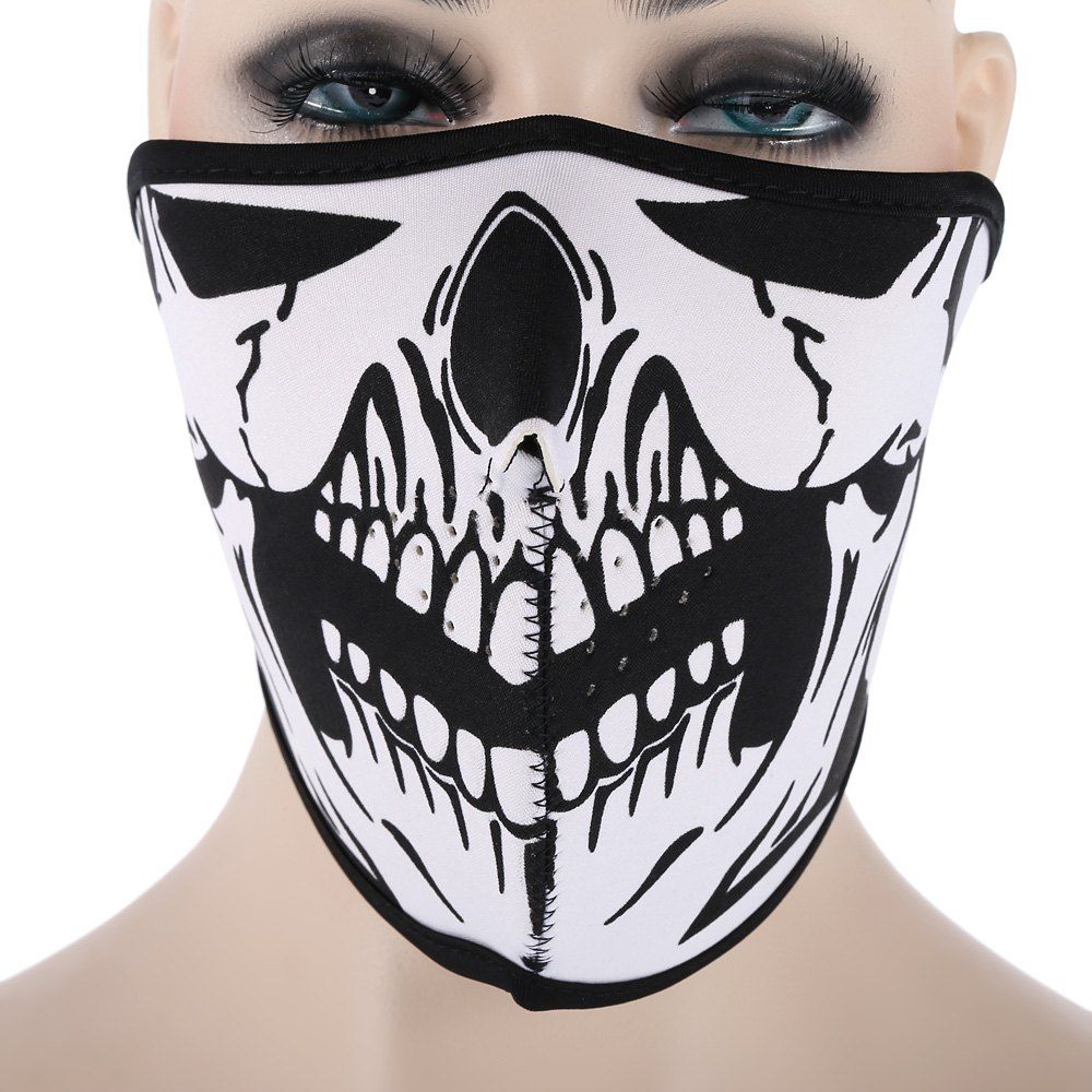 

Outdoor Cycling Skull Mask Windproof Riding Face Guard, White and black