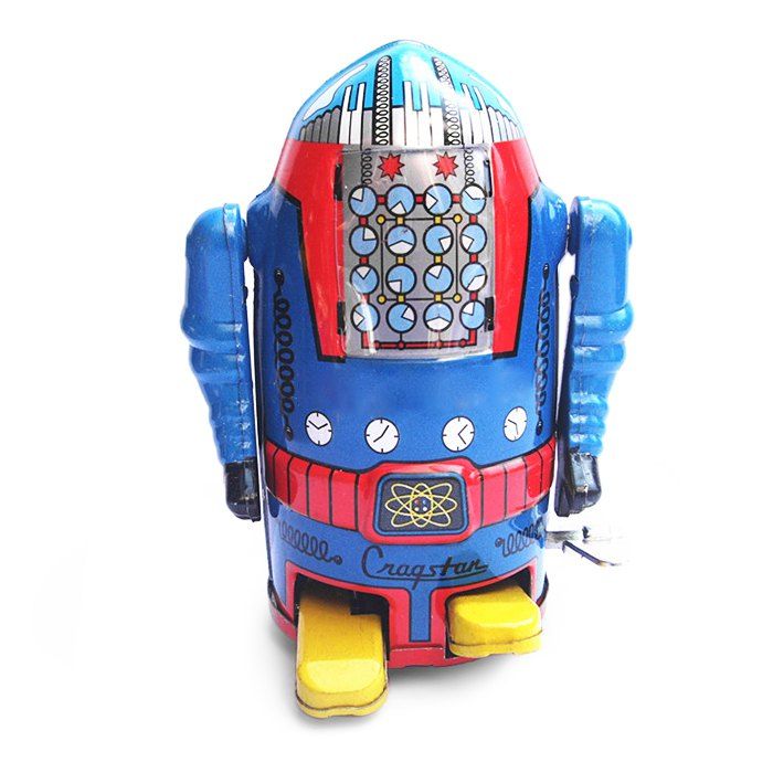 

Metal Robot Clockwork Wind Up Walking Tin Retro Vintage Mechanical Kid Toy, Blue