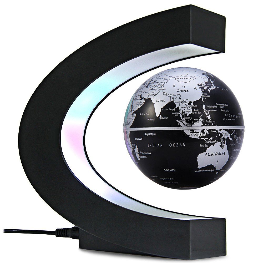 

Creative C Shape Magnetic Levitation Floating Globe World Map with Colorful LED Light for Desk Decoration, Black