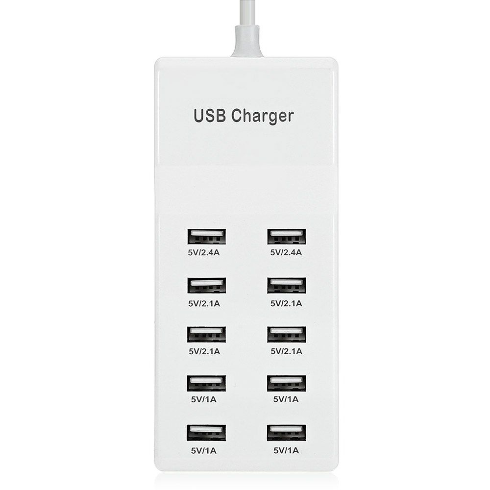 

Ten USB Power Adapter Wall Charger Dock Station Fast Charging, White