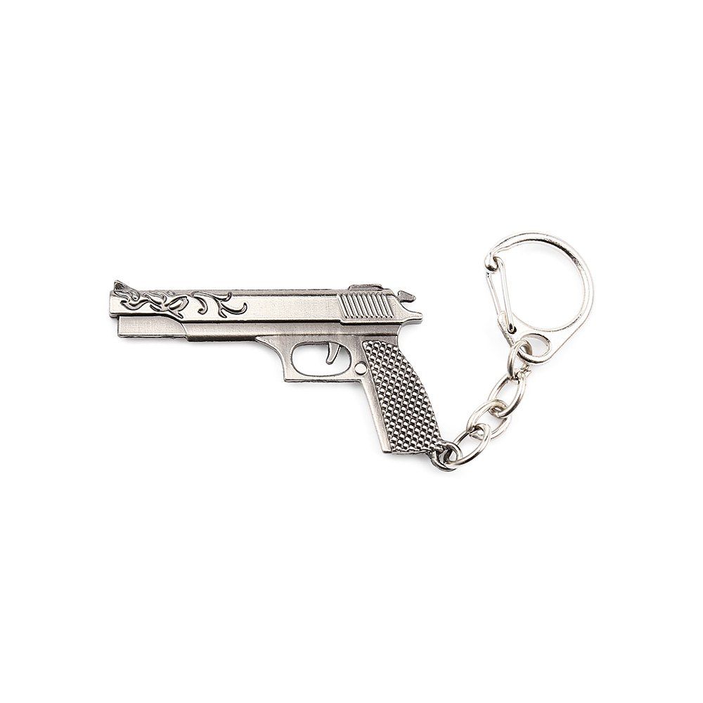

Key Chain Rifle Pistol Hanging Pendant Metal Keyring Online Military Game Toy for Bag Decoration, Silver gray