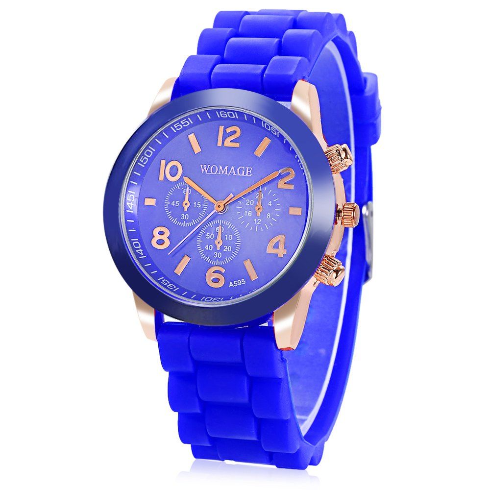 Blue Womage Quartz Watch 6 Numbers And Rectangles Indicate Rubber Watch ...