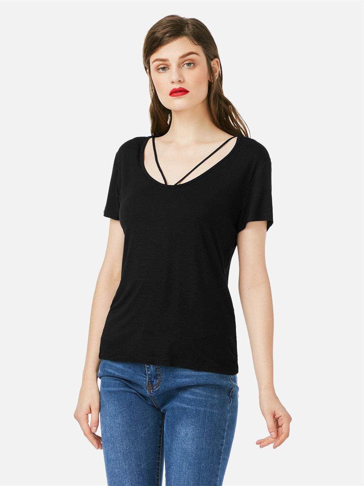 Sale ZAN.STYLE Strappy Front T-shirt  