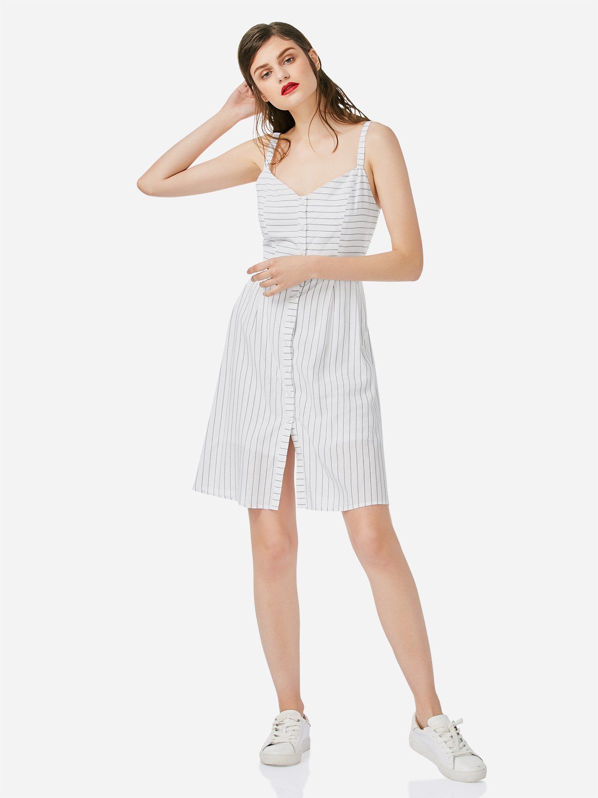 

ZAN.STYLE Stripe A-line Dress, White