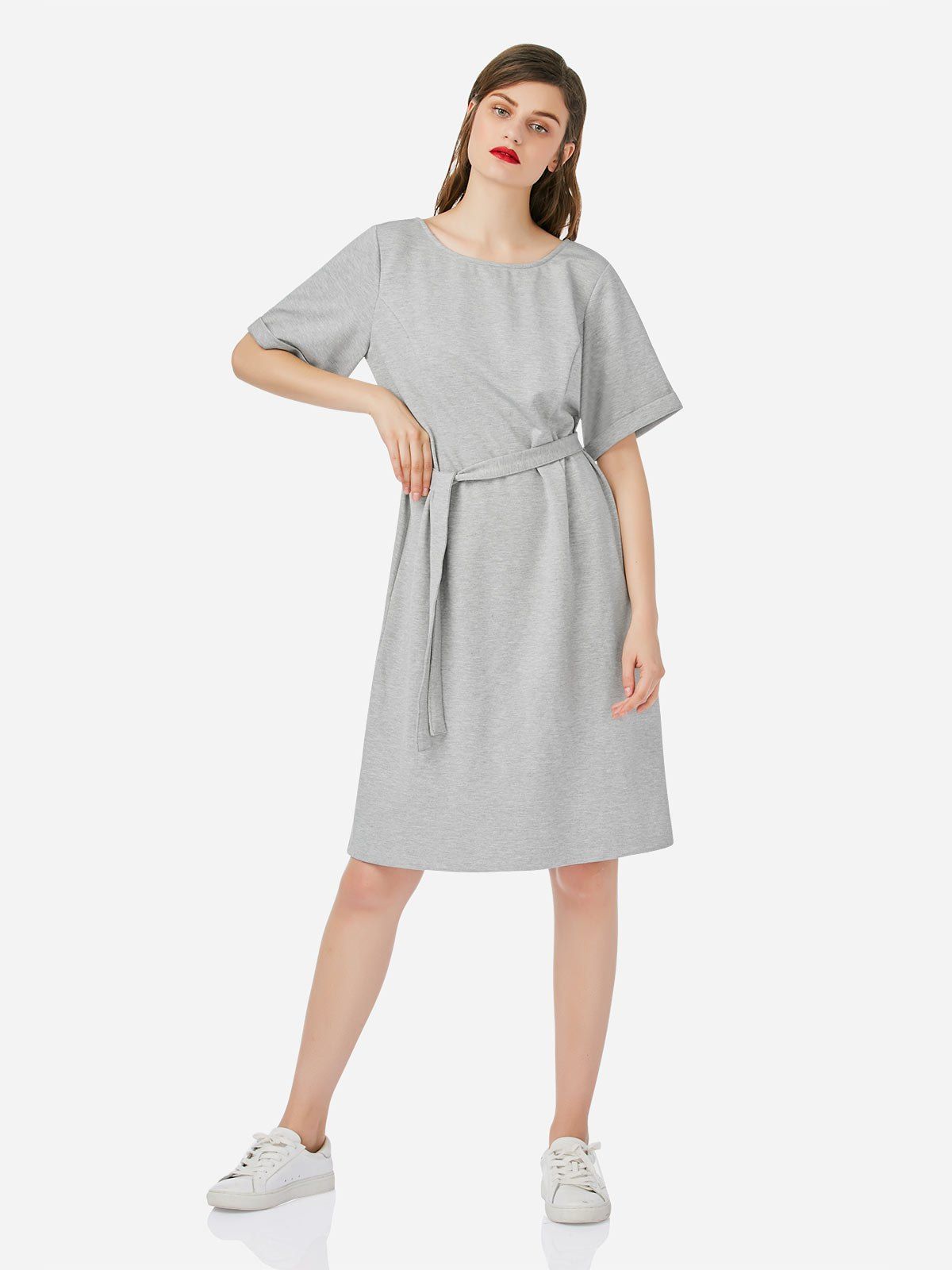 

ZAN.STYLE Crew Neck Dress, Heather gray