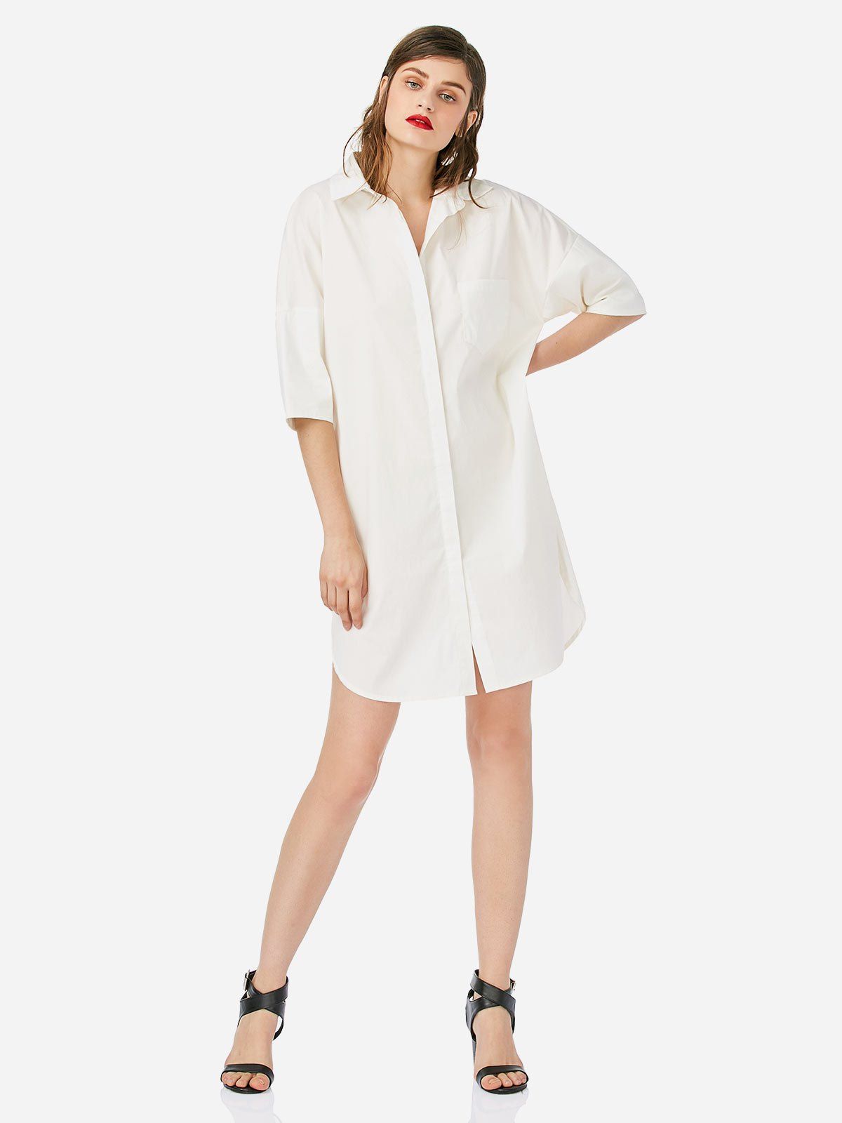 

3/4 Sleeve Shirt Dress, White