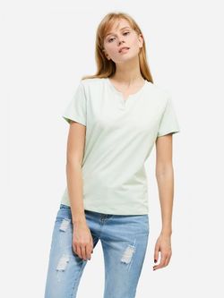 ZAN.STYLE Split Neck T-shirt - LIGHT GREEN - XL