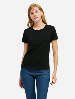 ZAN.STYLE Half Button T-shirt - BLACK - S