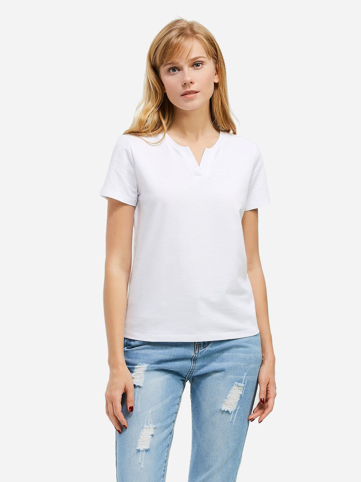 

ZAN.STYLE Split Neck T-shirt, White