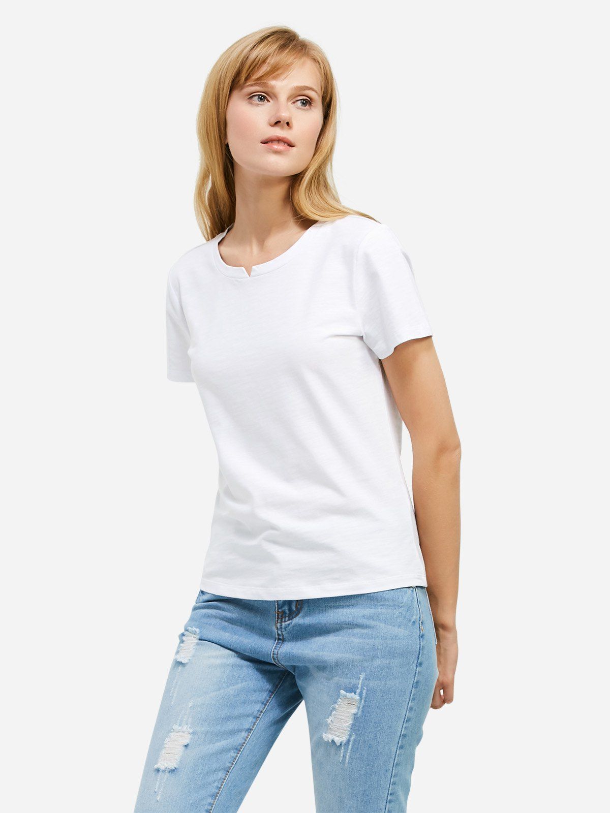 T-Shirt à Col Rond Blanc XL