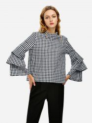 ZAN.STYLE Bell Sleeve Plaid Blouse Shirt -  