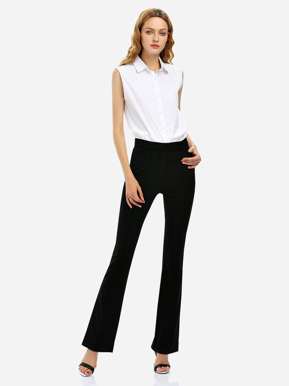 

ZAN.STYLE Stretch Knit High Waist Flared Pants, Black