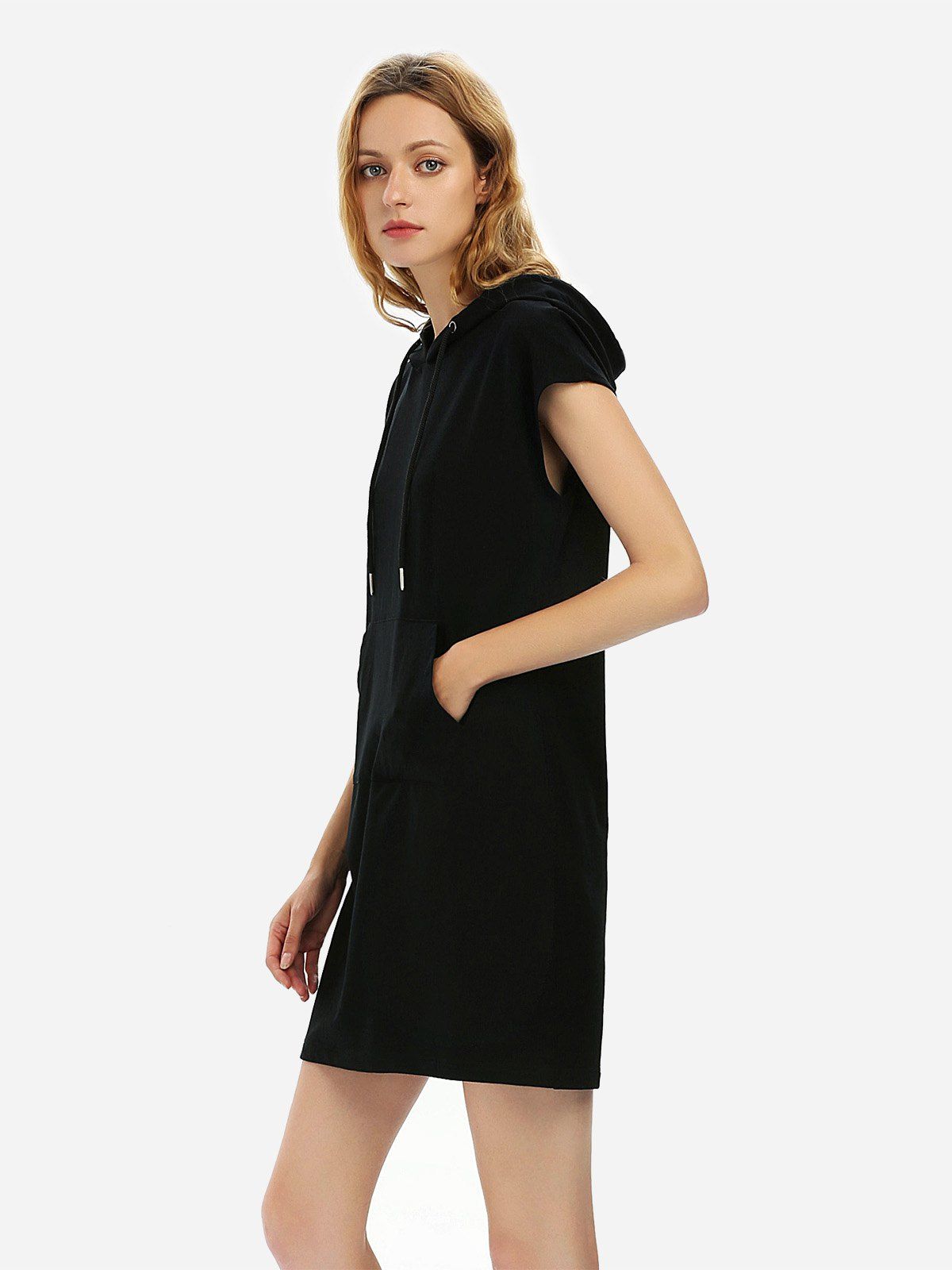 Affordable ZAN.STYLE Sleeveless Drawstring Dress Hoodie  