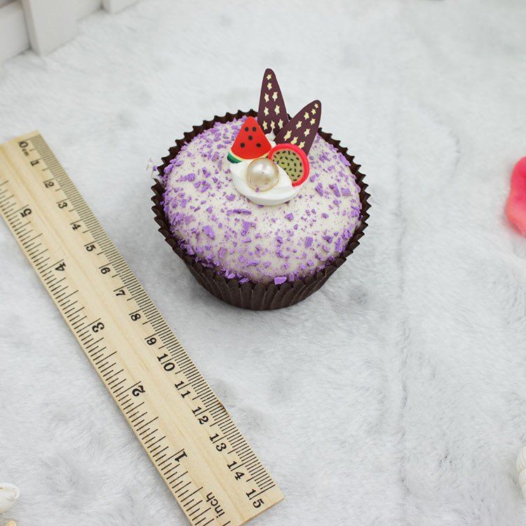 Realistic Cupcake PU Foam Squishy Toy with Rabbit Ear Decoration Funny Stress Re
