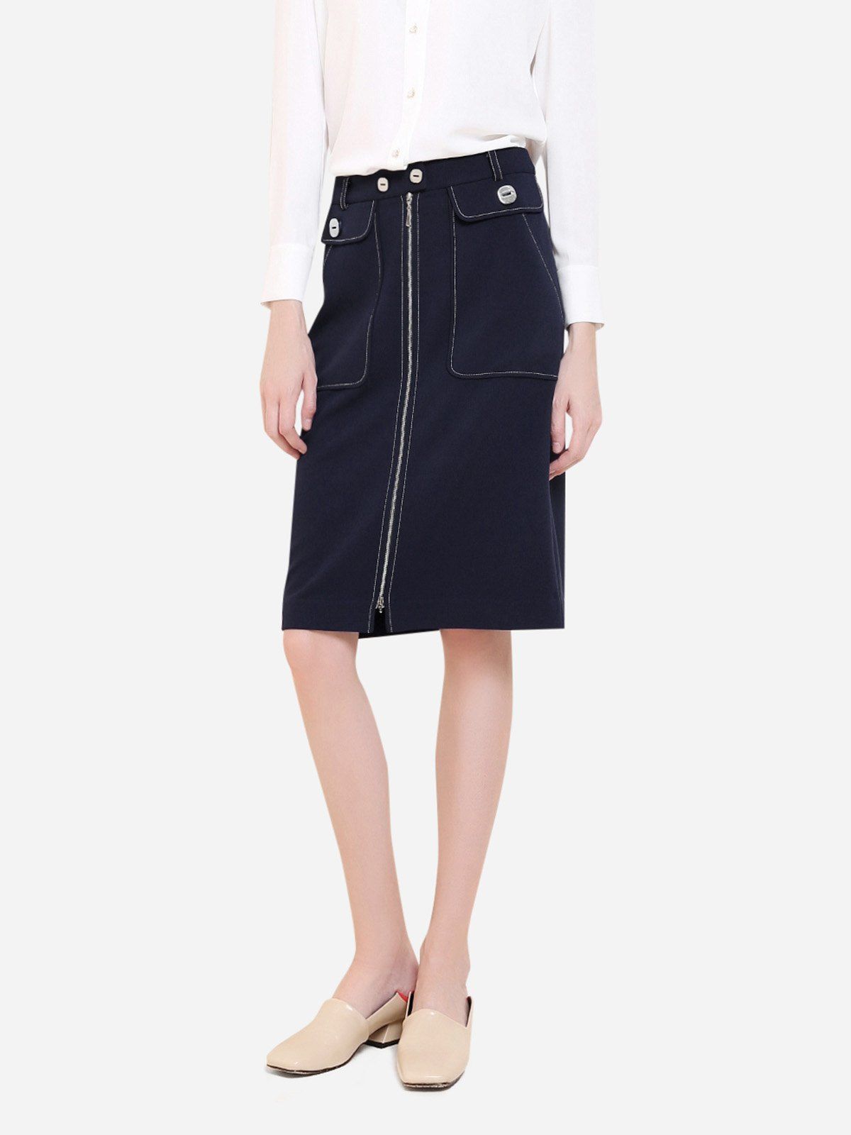 

ZAN.STYLE Knee Length Zipper Closure Skirt, Purplish blue