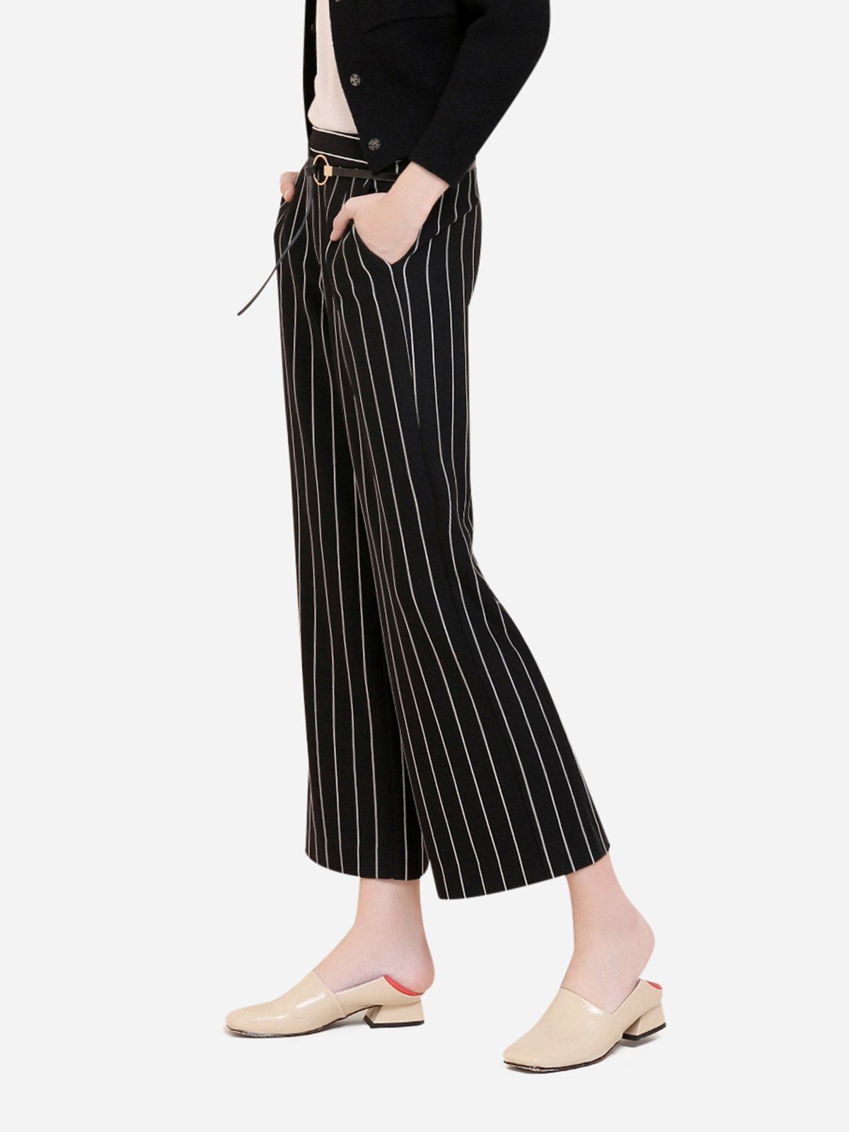 

ZAN.STYLE Wide Leg Stripe Palazzo Pants, Black white striped