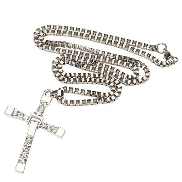 

Alloy Rhinestone Cross Unisex Pendant Necklace Ornaments, Silver