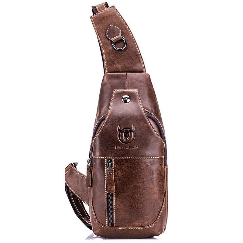 

BULLCAPTAIN Genuine Leather Shoulder Bag for Men, Brown