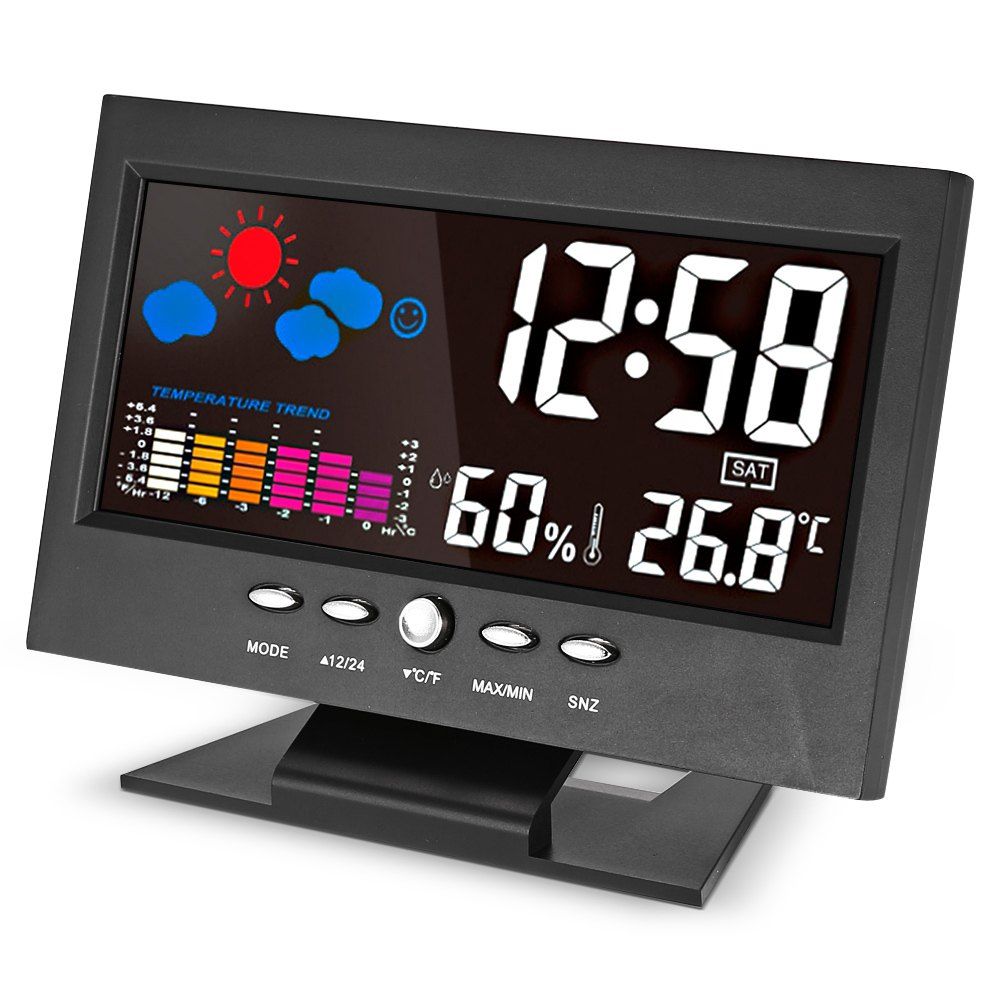

Unique Digital LED Alarm Clock Calendar Thermometer Date Time Watch Night Light, Black