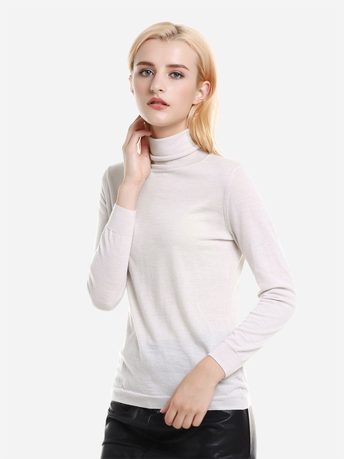 

ZAN.STYLE Ribbed Wool Turtleneck Sweater, Apricot