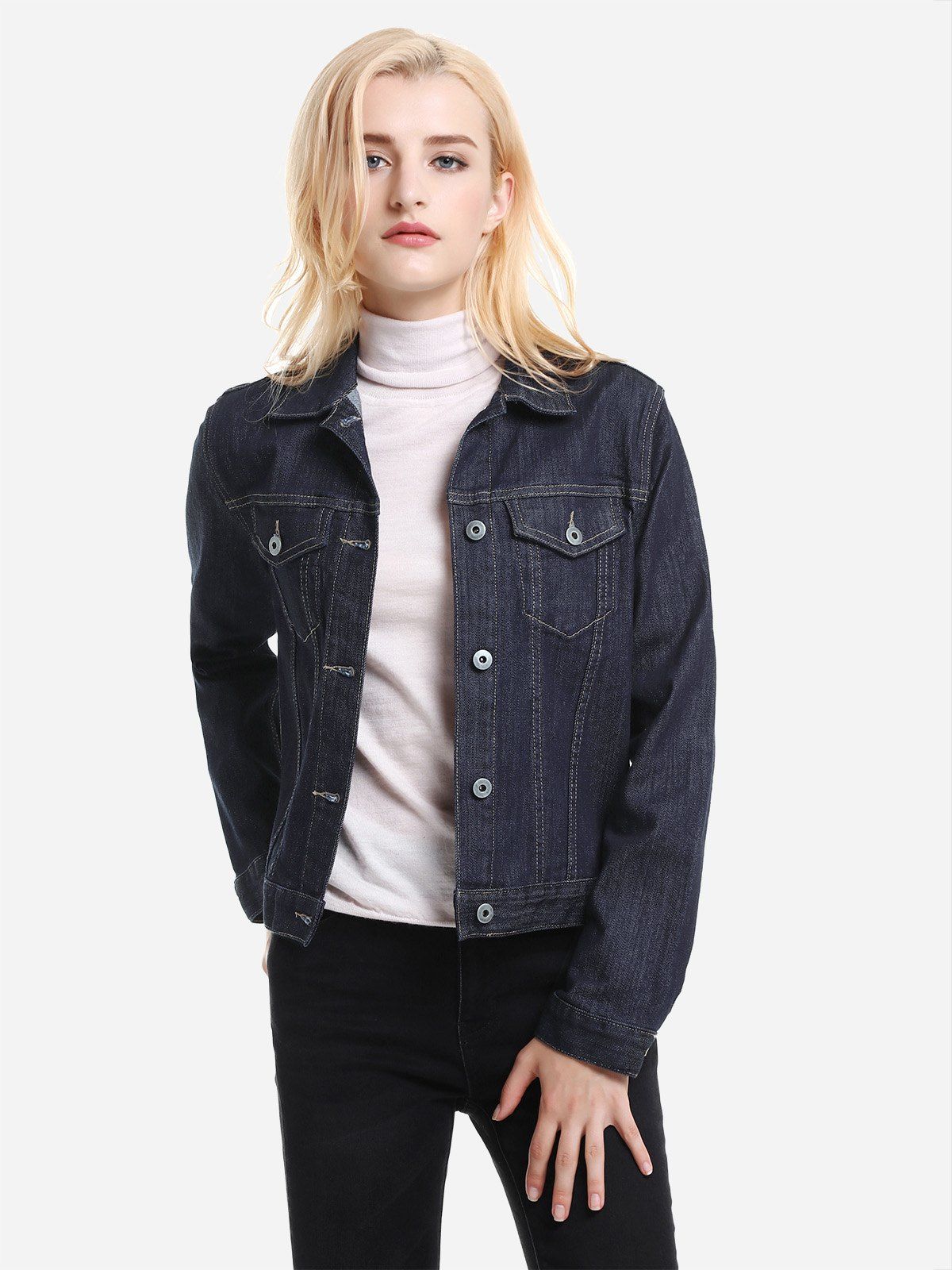 

ZAN.STYLE Button Front Denim Jacket, Dark blue