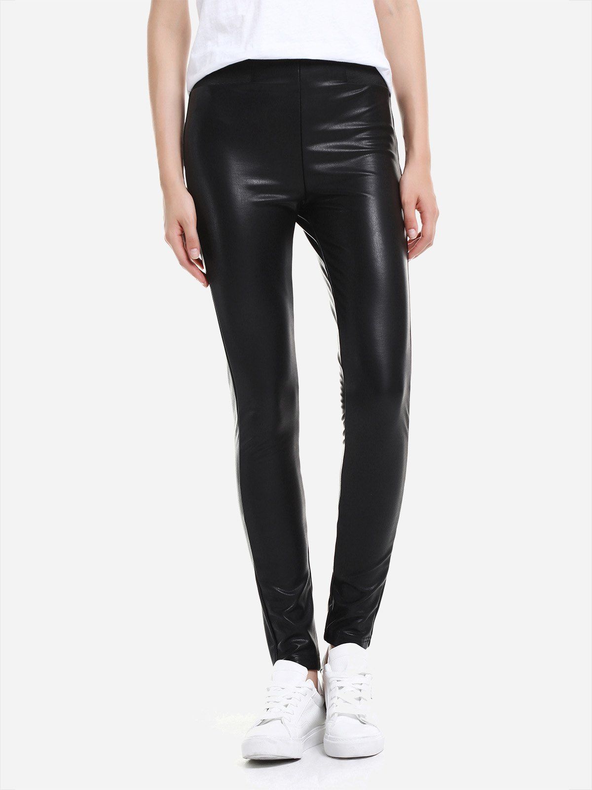 

ZAN.STYLE Leather Leggings with Elasticized Waist, Black