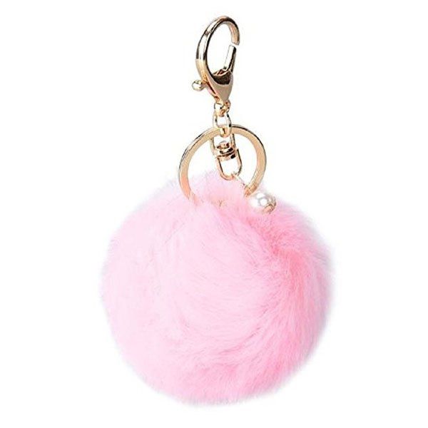 

Lovely Sphere Style Sunday Angora Yarns Key Chain Hang Decoration for Bag, Light pink