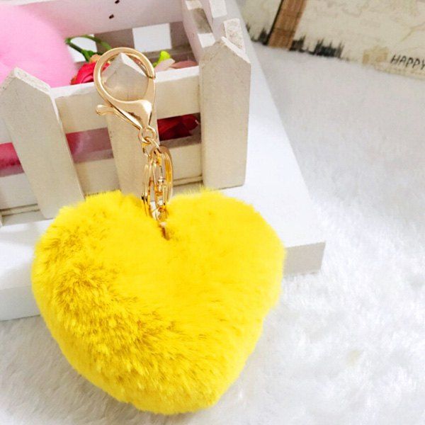 

Lovely Heart Pattern Plush Key Chain Hang Decoration for Bag / Car, Yellow