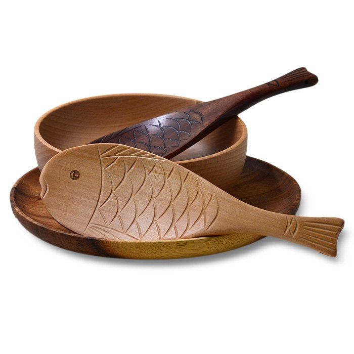 

1PC Creative Fish Shape Manual Sculpture Spoon Wooden Scoop Utensil, Light wood