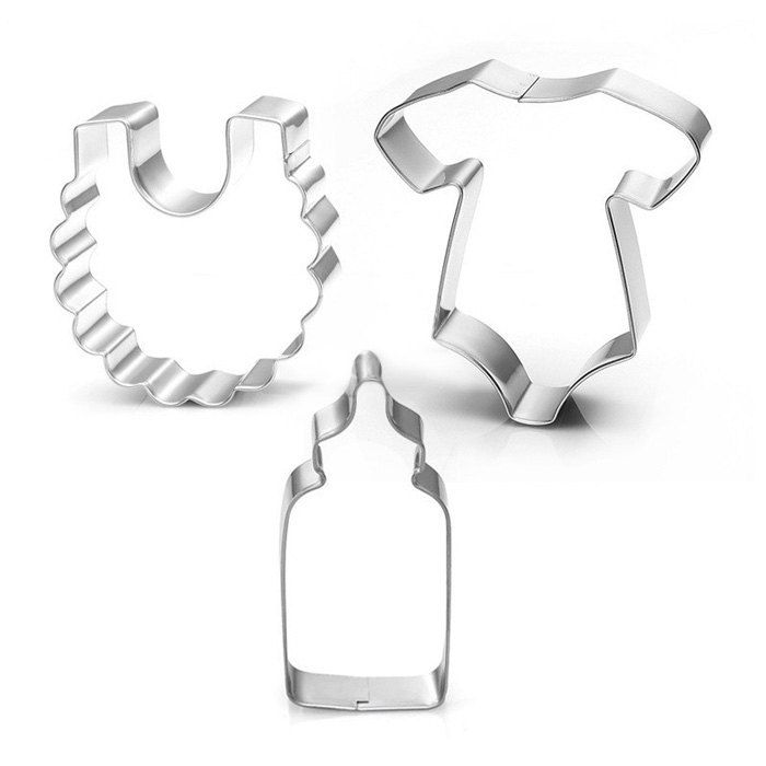 

Baby Clothes Bib Milk Bottle Stainless Steel Cake Baking Mold 3pcs, Silver