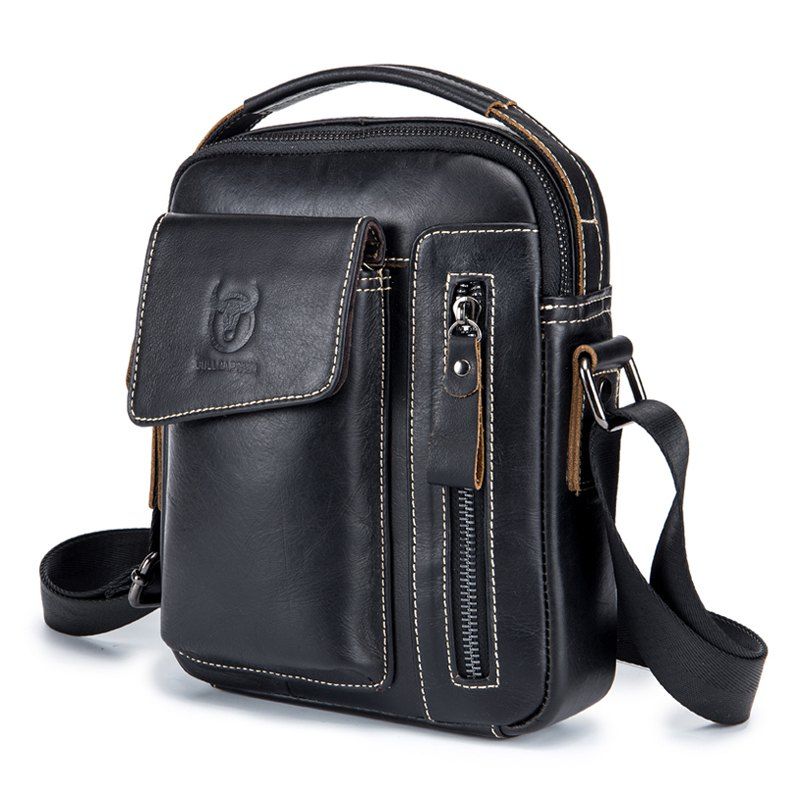 

BULLCAPTAIN Genuine Leather Shoulder Bag for Men, Black